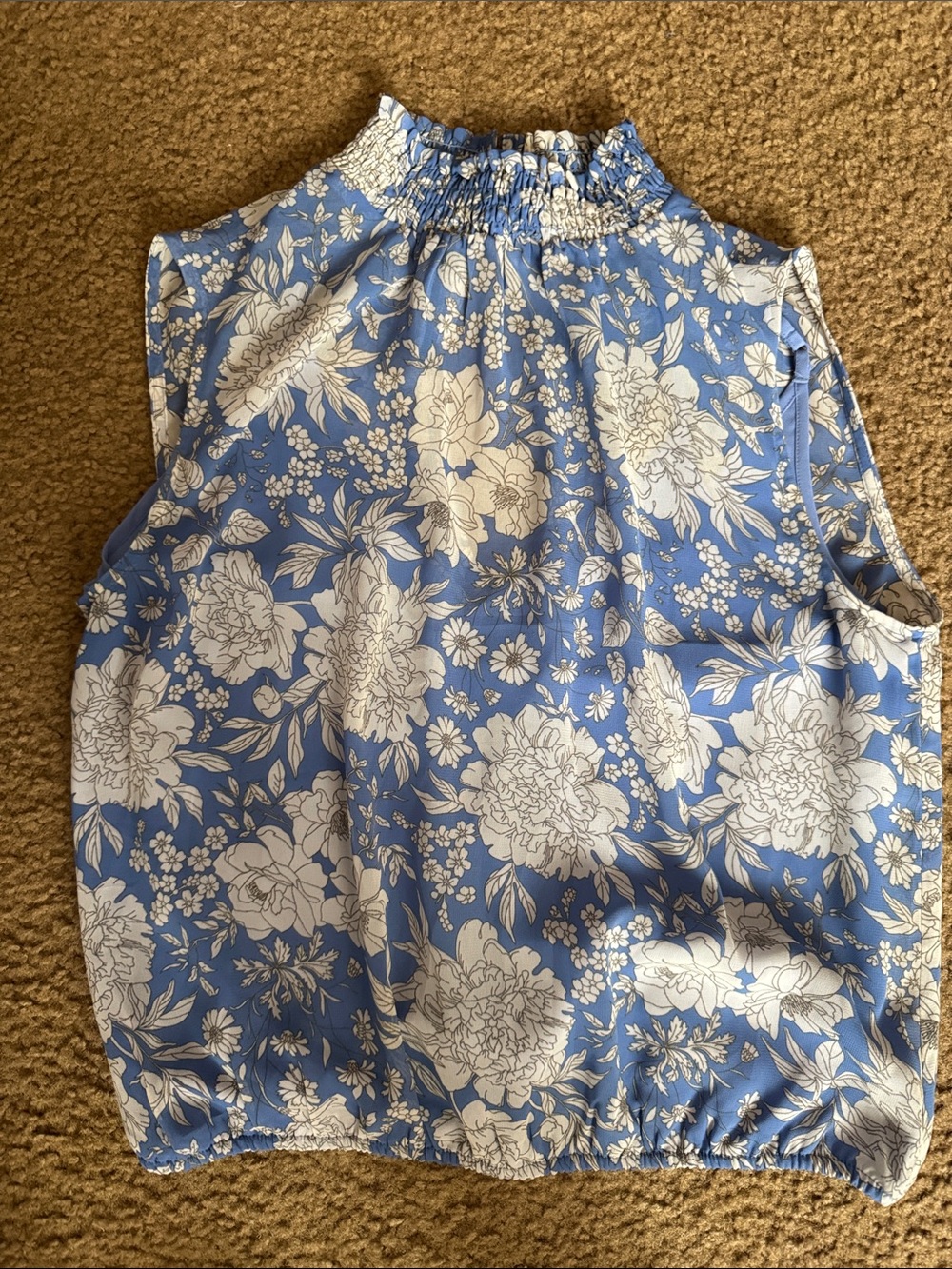 Express Blue and White Floral Smocked Halter Camisole